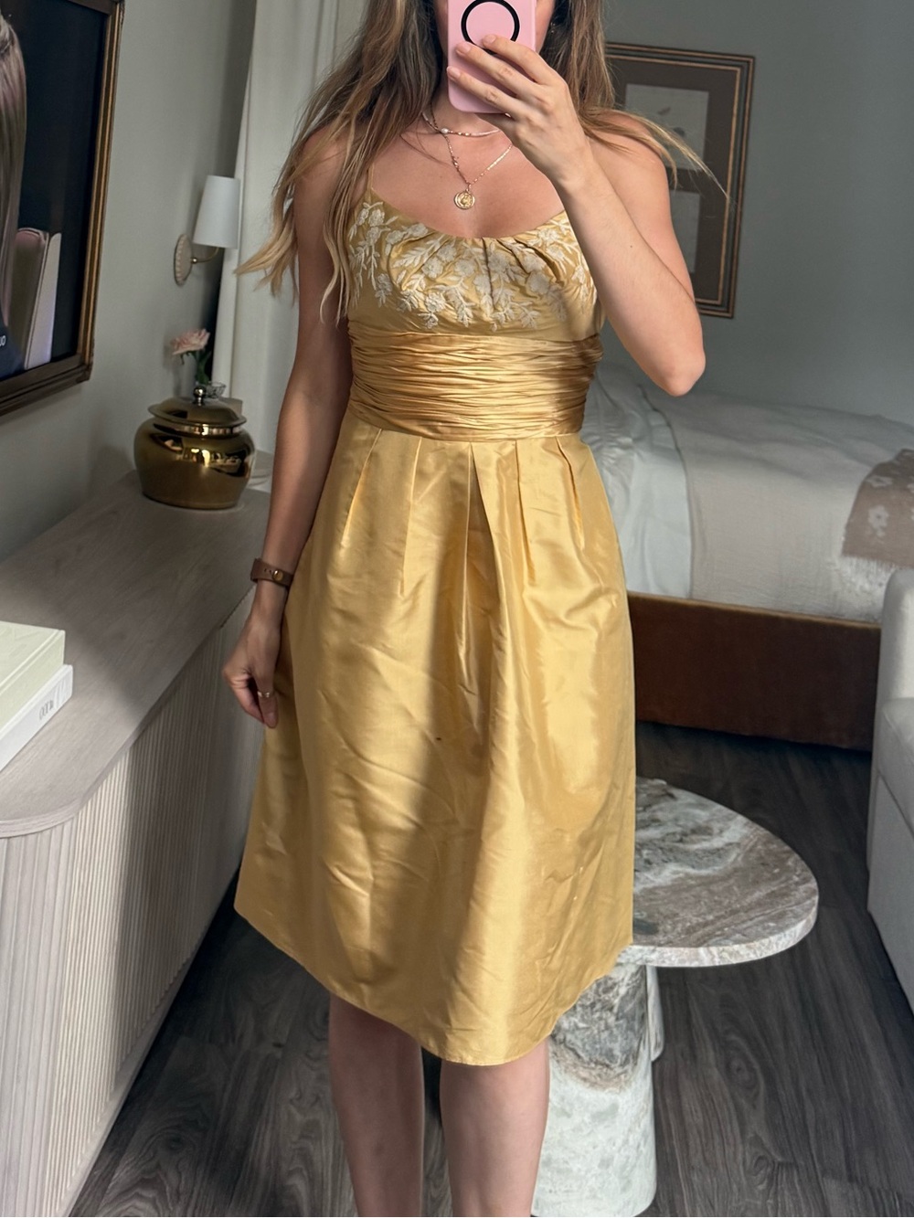 Anne Klein 100% Silk Gold Embroidered Holiday Cocktail Dress Size 4